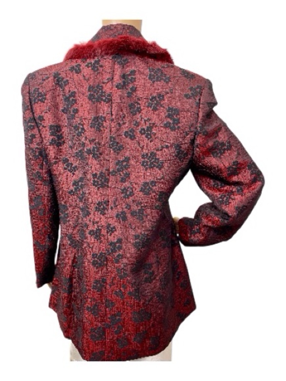 Champagne Women's Burgundy-Black Lined Fur Jacket, Blazer, 10 - Picture 3 of 6